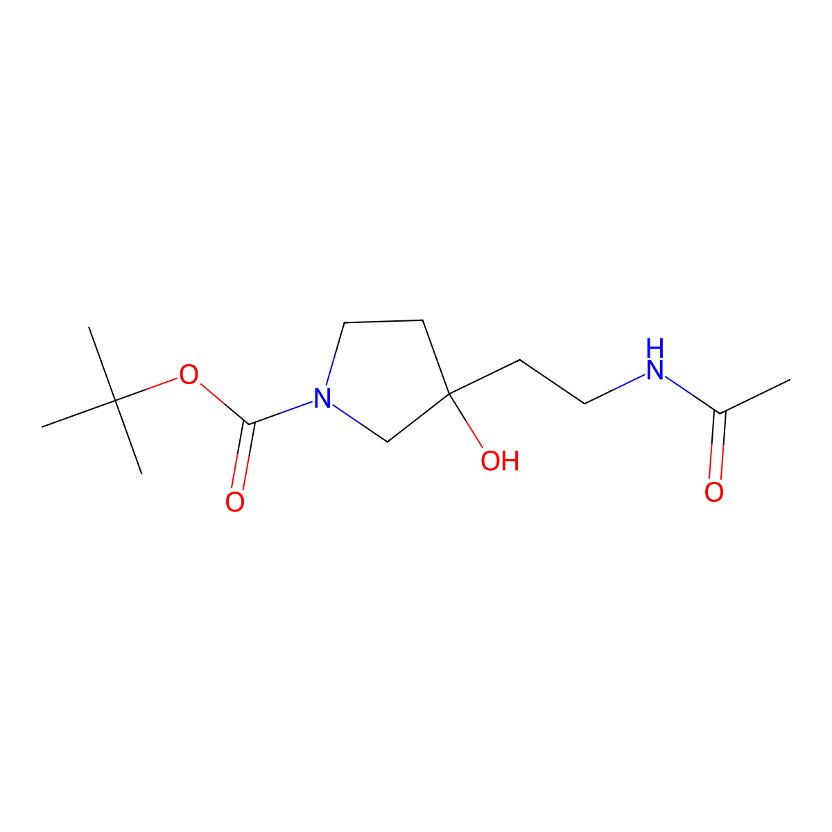 Tert-butyl 3-(2-acetamidoethyl)-3-hydroxypyrrolidine-1-carboxylate molecular structure, CAS 2680777-14-2