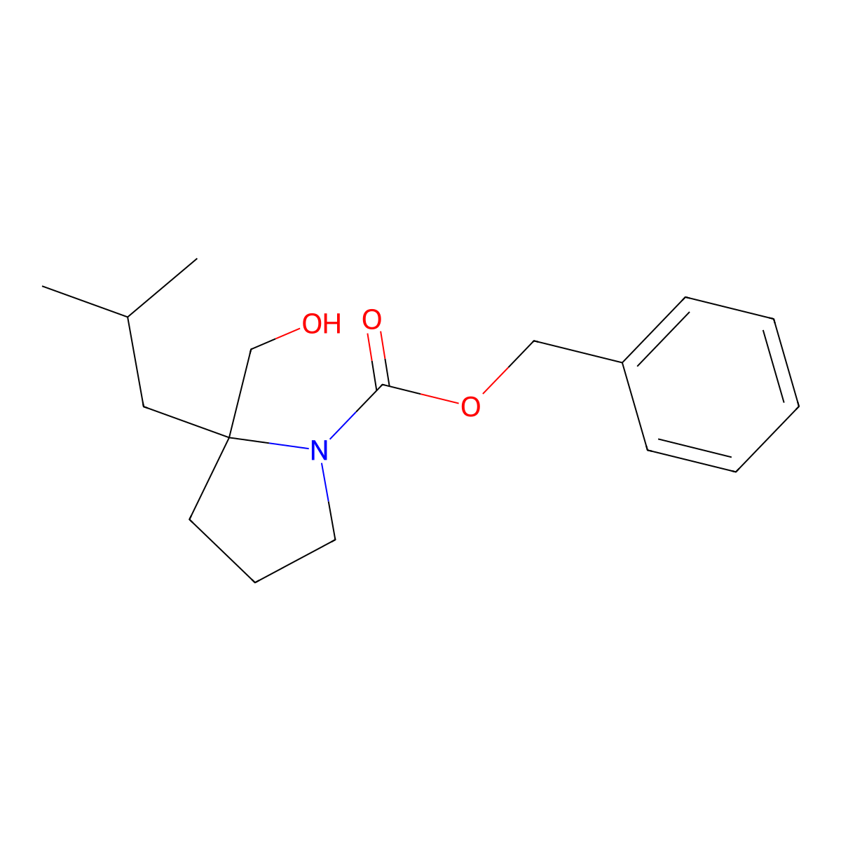 Benzyl 2-(hydroxymethyl)-2-(2-methylpropyl)pyrrolidine-1-carboxylate molecular structure, CAS 2680777-17-5
