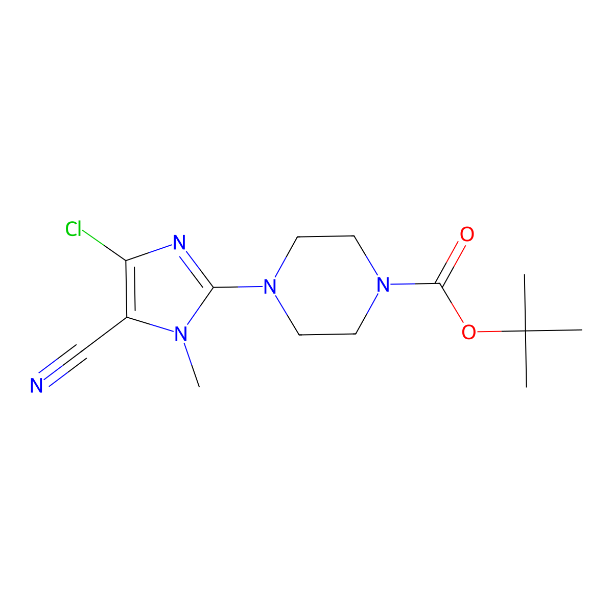 tert-butyl 4-(4-chloro-5-cyano-1-methyl-1H-imidazol-2-yl)piperazine-1-carboxylate molecular structure, CAS 2680777-21-1