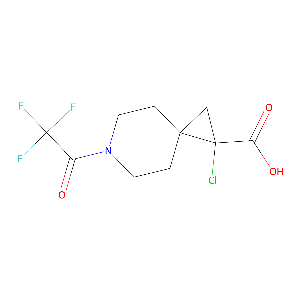 1-Chloro-6-(2,2,2-trifluoroacetyl)-6-azaspiro[2.5]octane-1-carboxylic acid molecular structure, CAS 2680777-27-7