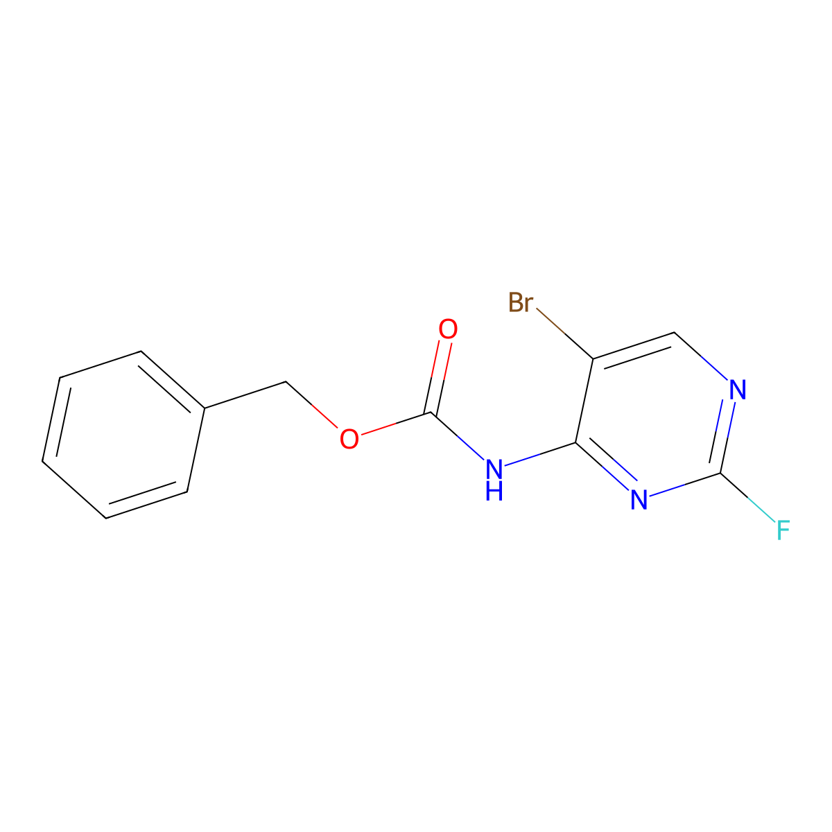 benzyl N-(5-bromo-2-fluoropyrimidin-4-yl)carbamate molecular structure, CAS 2680777-34-6