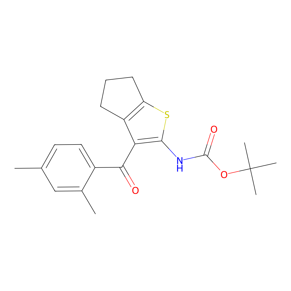 tert-butyl N-[3-(2,4-dimethylbenzoyl)-4H,5H,6H-cyclopenta[b]thiophen-2-yl]carbamate molecular structure, CAS 2680777-50-6