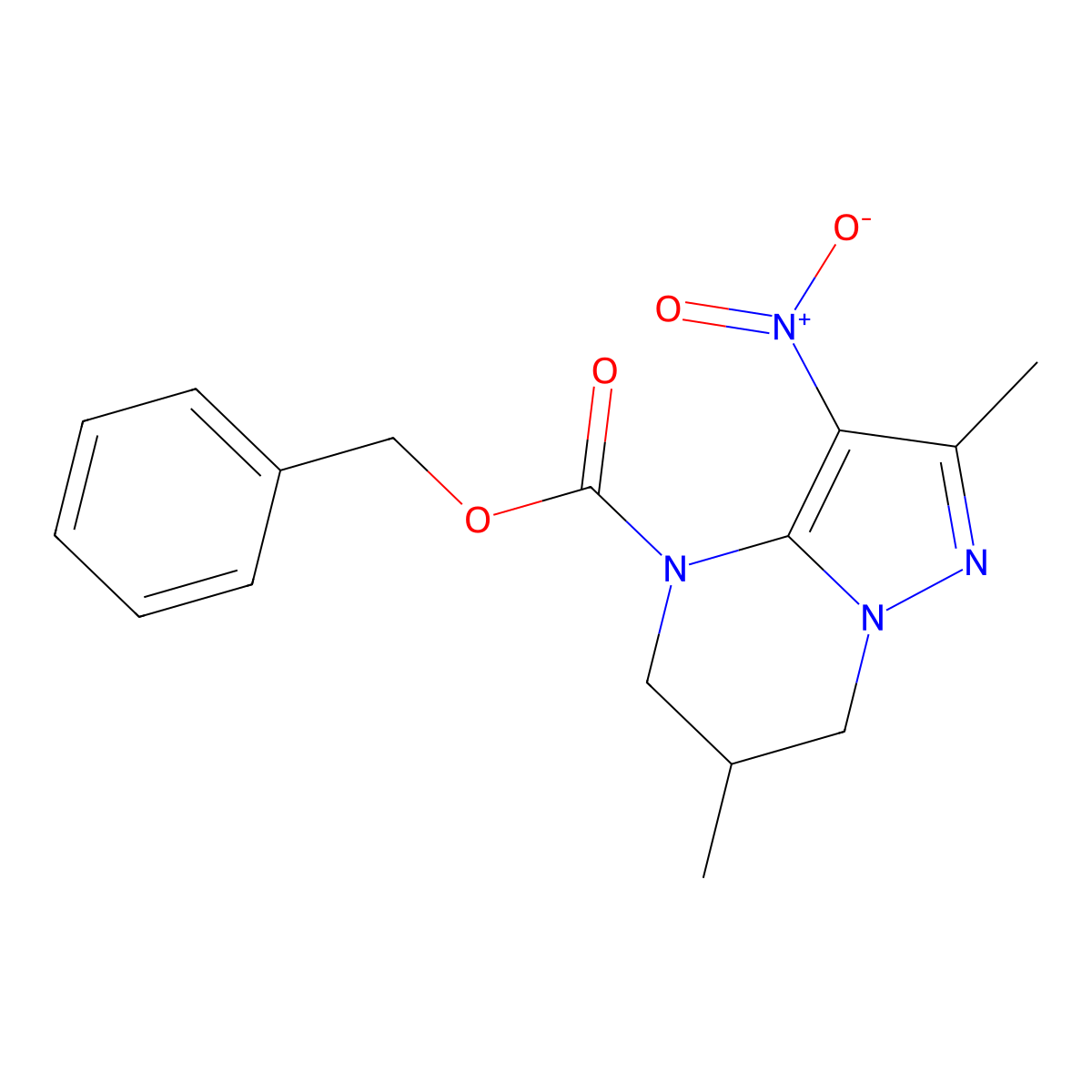 benzyl 2,6-dimethyl-3-nitro-4H,5H,6H,7H-pyrazolo[1,5-a]pyrimidine-4-carboxylate molecular structure, CAS 2680777-56-2