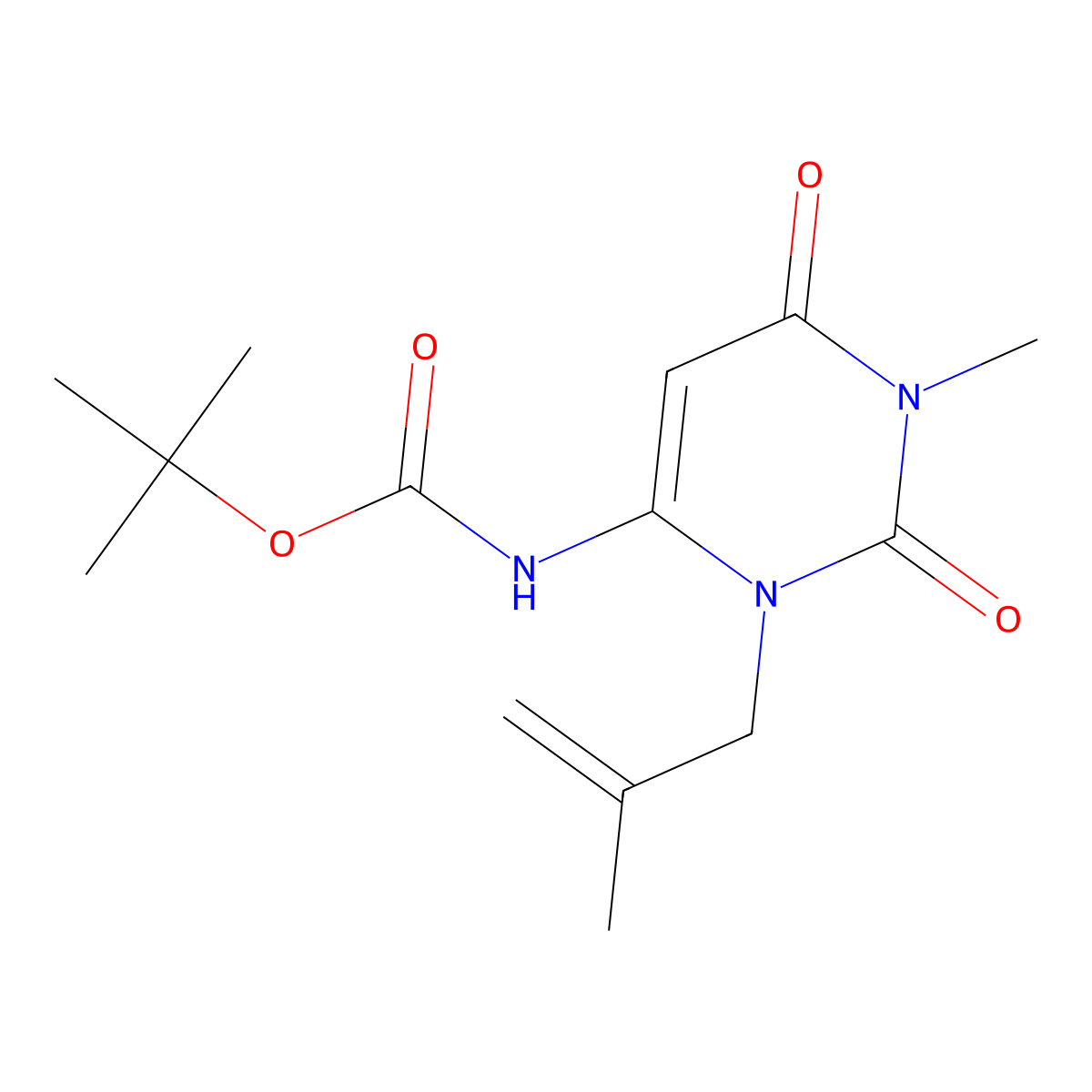 tert-butyl N-[1-methyl-3-(2-methylprop-2-en-1-yl)-2,6-dioxo-1,2,3,6-tetrahydropyrimidin-4-yl]carbamate molecular structure, CAS 2680777-69-7
