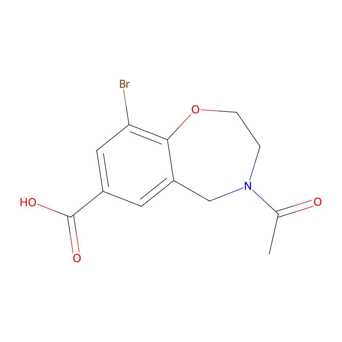 4-Acetyl-9-bromo-2,3,4,5-tetrahydro-1,4-benzoxazepine-7-carboxylic acid molecular structure, CAS 2680778-04-3