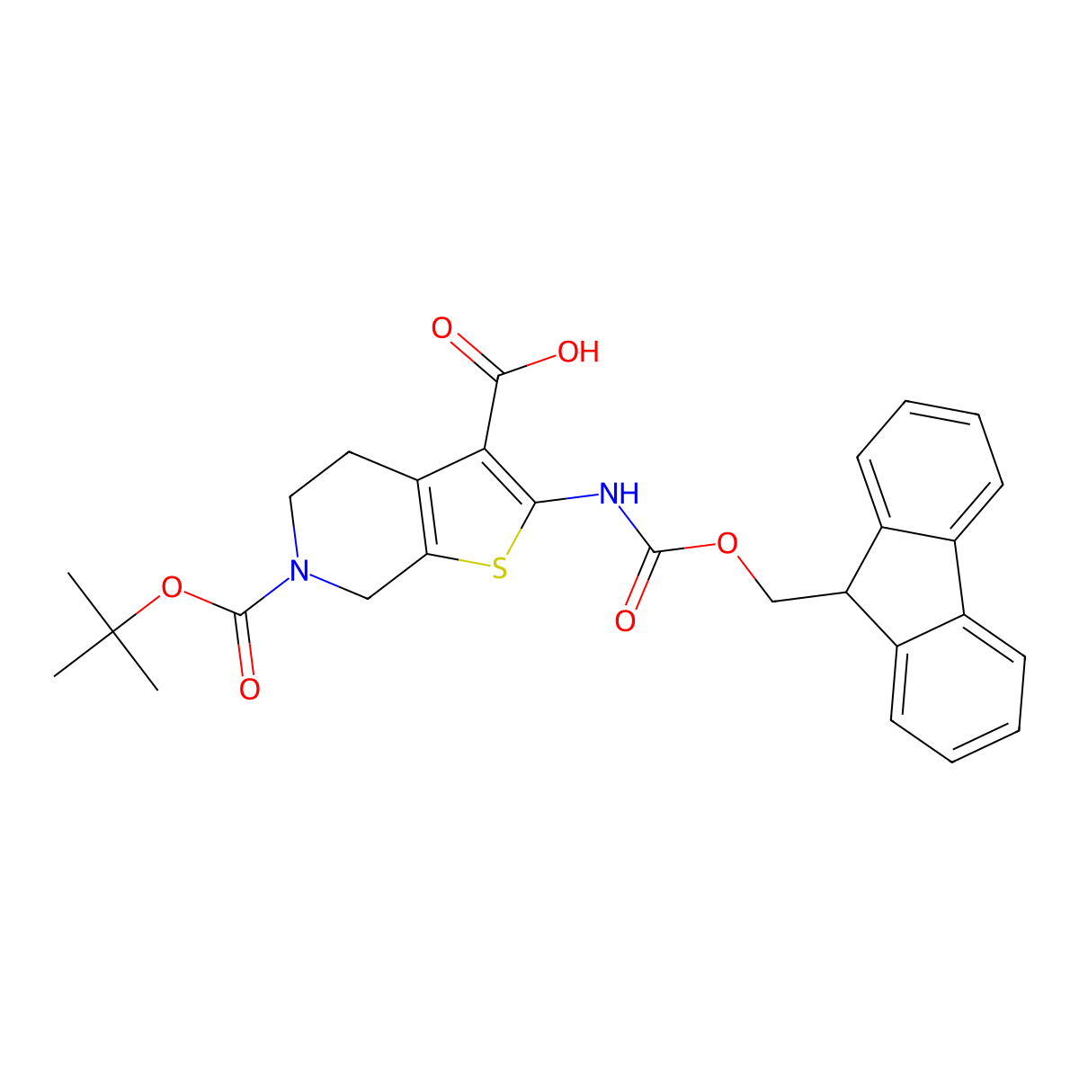 6-[(tert-butoxy)carbonyl]-2-({[(9H-fluoren-9-yl)methoxy]carbonyl}amino)-4H,5H,6H,7H-thieno[2,3-c]pyridine-3-carboxylic acid molecular structure, CAS 2680778-21-4
