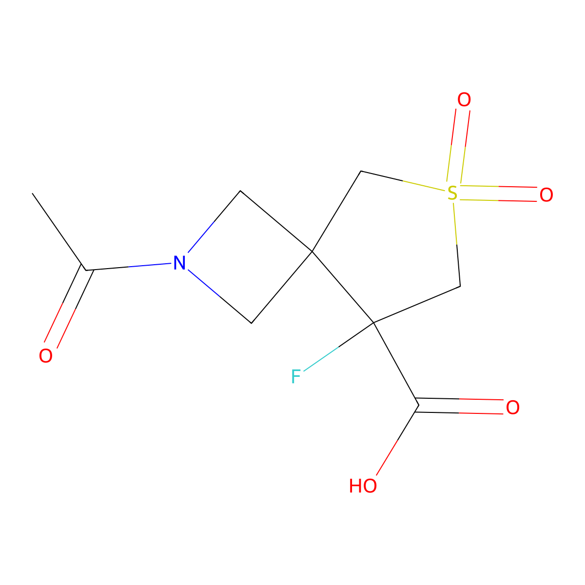 2-Acetyl-8-fluoro-6,6-dioxo-6lambda6-thia-2-azaspiro[3.4]octane-8-carboxylic acid molecular structure, CAS 2680778-22-5