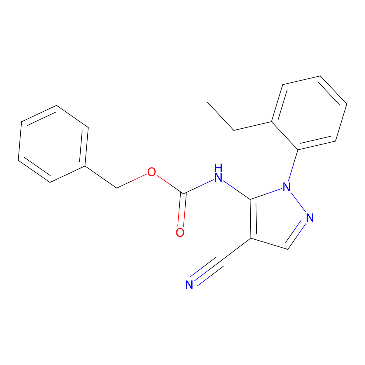 benzyl N-[4-cyano-1-(2-ethylphenyl)-1H-pyrazol-5-yl]carbamate molecular structure, CAS 2680778-24-7