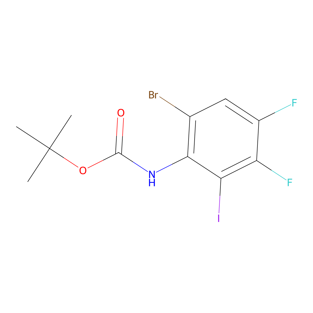 tert-butyl N-(6-bromo-3,4-difluoro-2-iodophenyl)carbamate molecular structure, CAS 2680778-41-8
