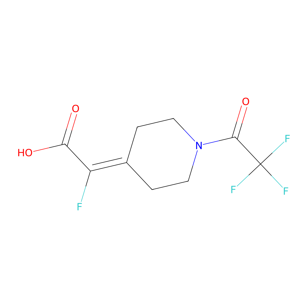 2-Fluoro-2-[1-(2,2,2-trifluoroacetyl)piperidin-4-ylidene]acetic acid molecular structure, CAS 2680778-43-0