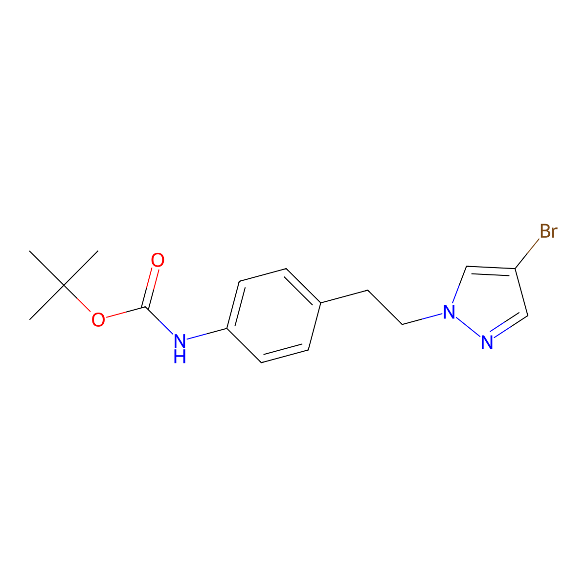 tert-butyl N-{4-[2-(4-bromo-1H-pyrazol-1-yl)ethyl]phenyl}carbamate molecular structure, CAS 2680778-44-1