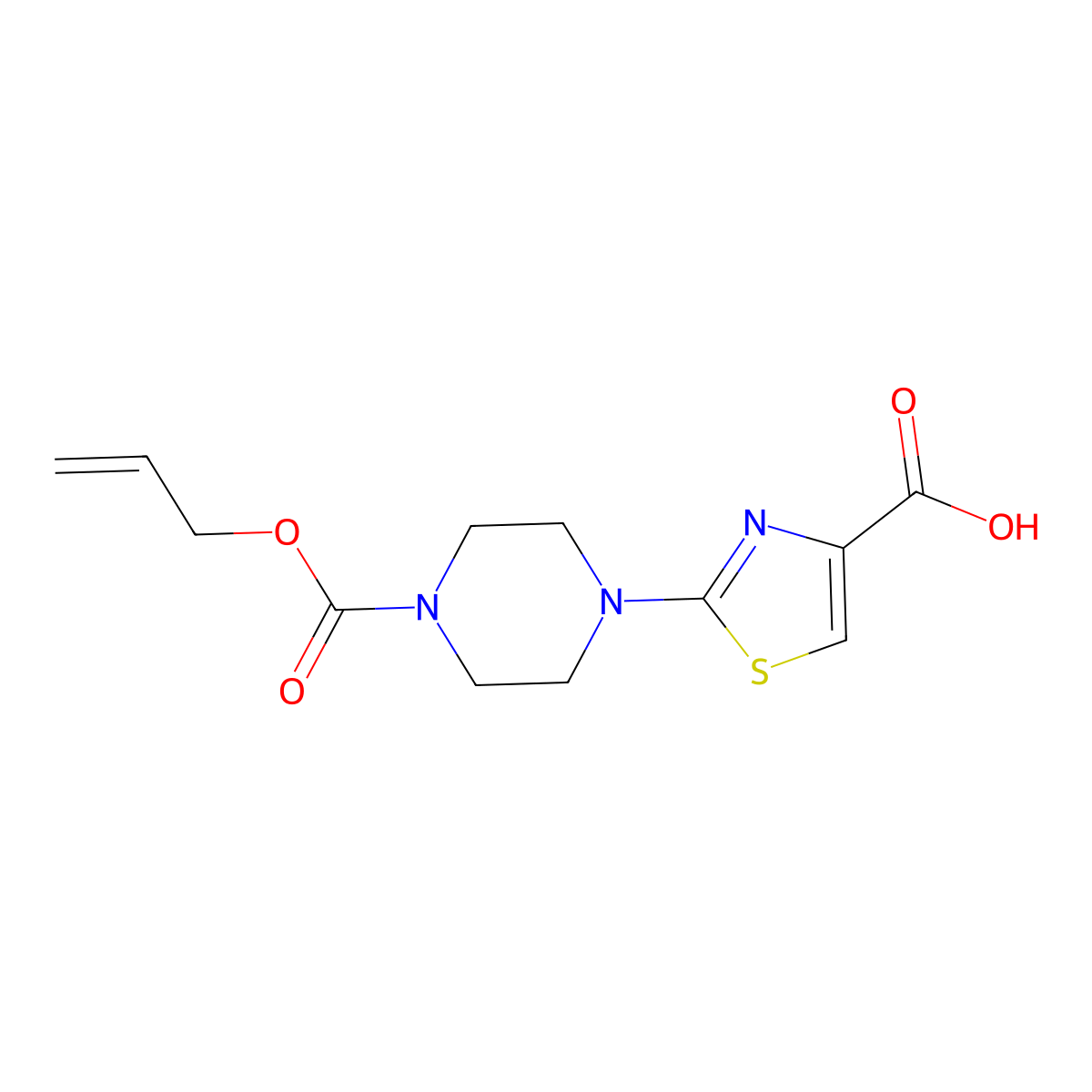 2-{4-[(Prop-2-en-1-yloxy)carbonyl]piperazin-1-yl}-1,3-thiazole-4-carboxylic acid molecular structure, CAS 2680778-46-3