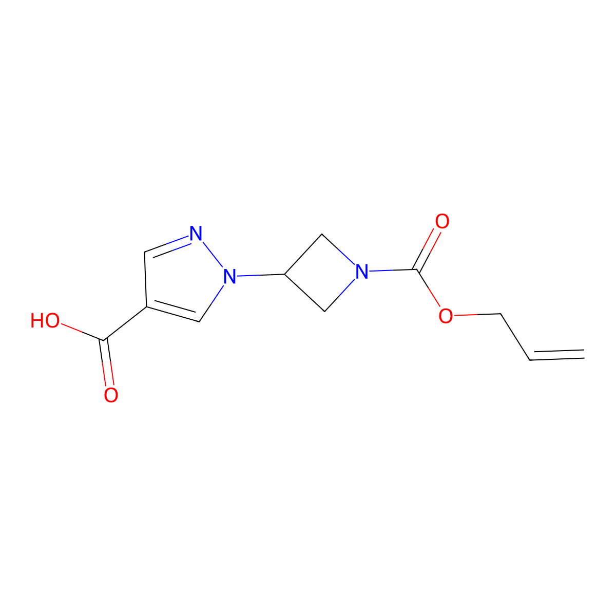 1-{1-[(prop-2-en-1-yloxy)carbonyl]azetidin-3-yl}-1H-pyrazole-4-carboxylic acid molecular structure, CAS 2680778-47-4