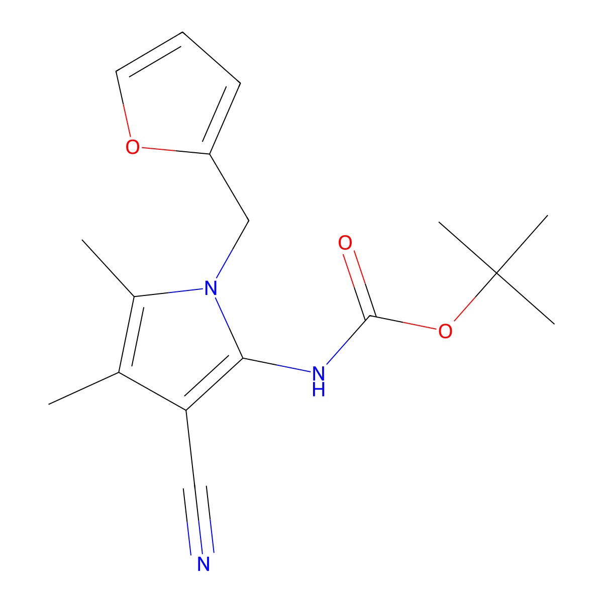 tert-butyl N-{3-cyano-1-[(furan-2-yl)methyl]-4,5-dimethyl-1H-pyrrol-2-yl}carbamate molecular structure, CAS 2680778-67-8