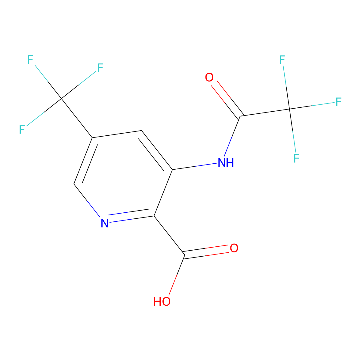 3-(2,2,2-Trifluoroacetamido)-5-(trifluoromethyl)pyridine-2-carboxylic acid molecular structure, CAS 2680778-69-0
