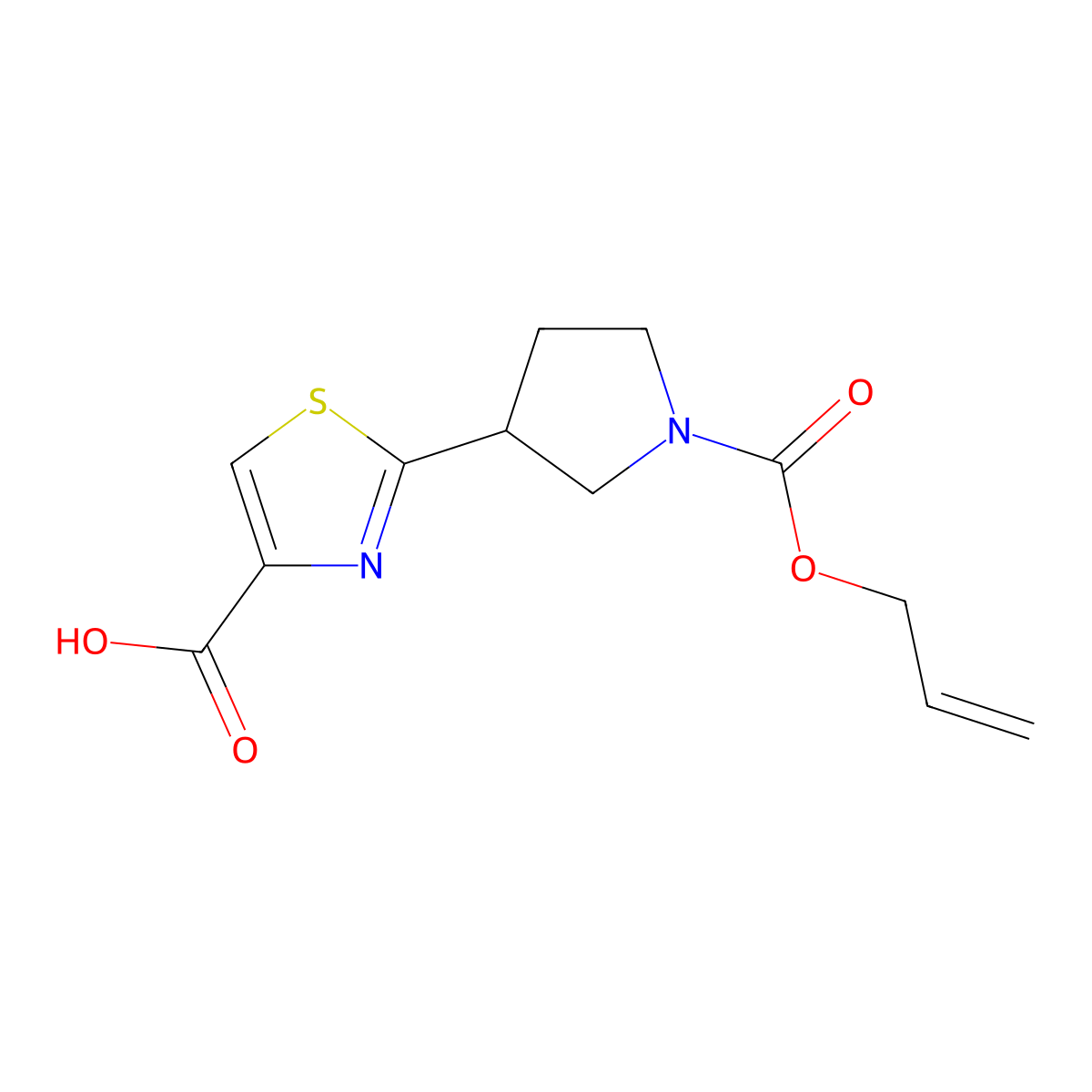 2-{1-[(Prop-2-en-1-yloxy)carbonyl]pyrrolidin-3-yl}-1,3-thiazole-4-carboxylic acid molecular structure, CAS 2680778-70-3
