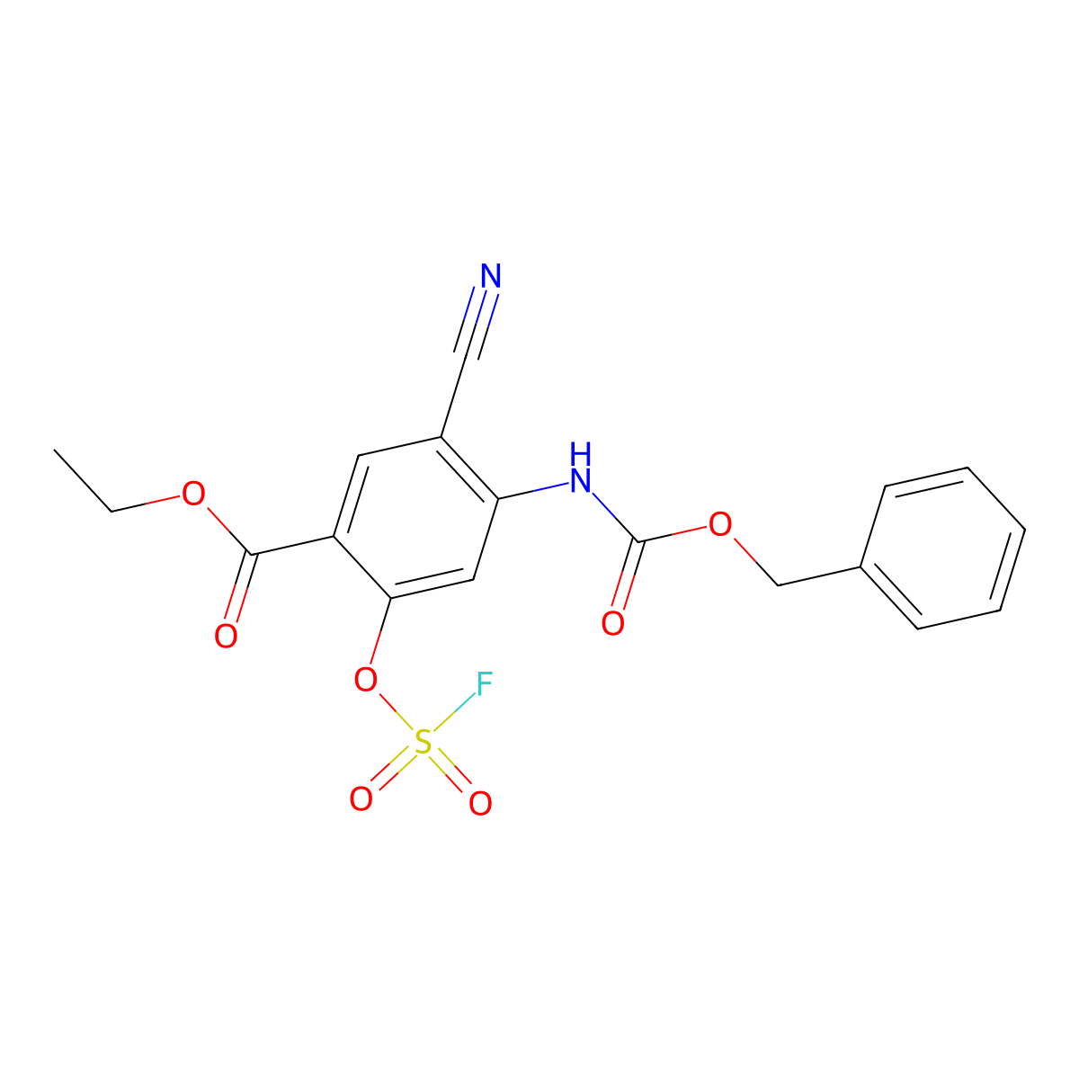 Ethyl 4-{[(benzyloxy)carbonyl]amino}-5-cyano-2-[(fluorosulfonyl)oxy]benzoate molecular structure, CAS 2680778-79-2
