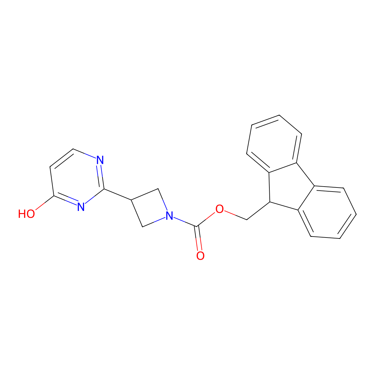 (9H-fluoren-9-yl)methyl 3-(4-hydroxypyrimidin-2-yl)azetidine-1-carboxylate molecular structure, CAS 2680778-83-8