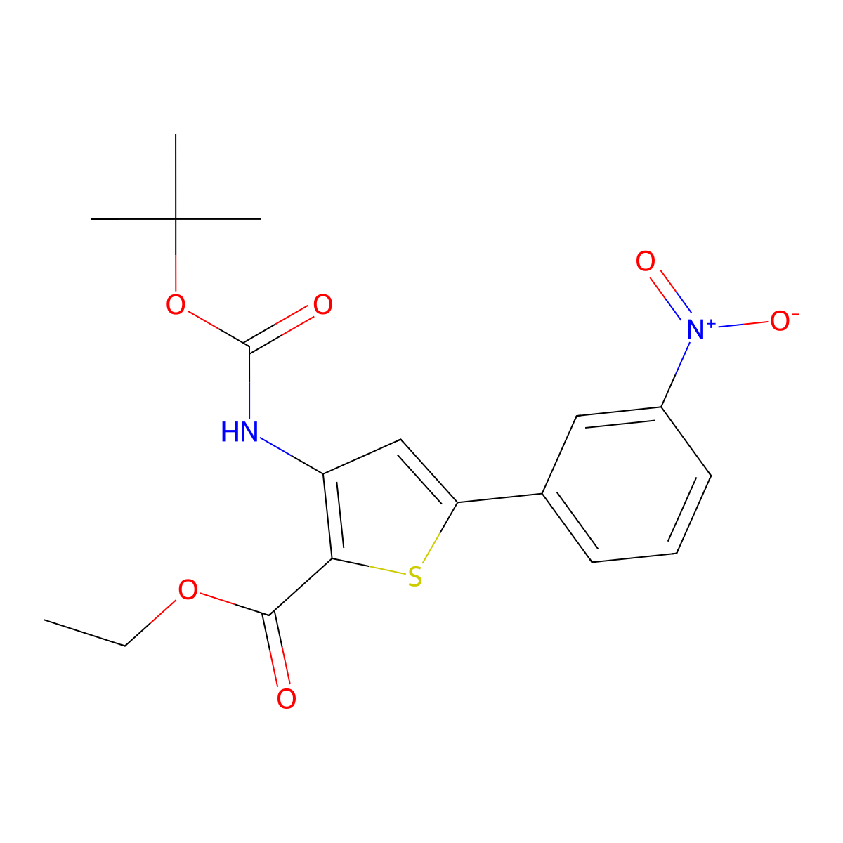 Ethyl 3-{[(tert-butoxy)carbonyl]amino}-5-(3-nitrophenyl)thiophene-2-carboxylate molecular structure, CAS 2680778-89-4