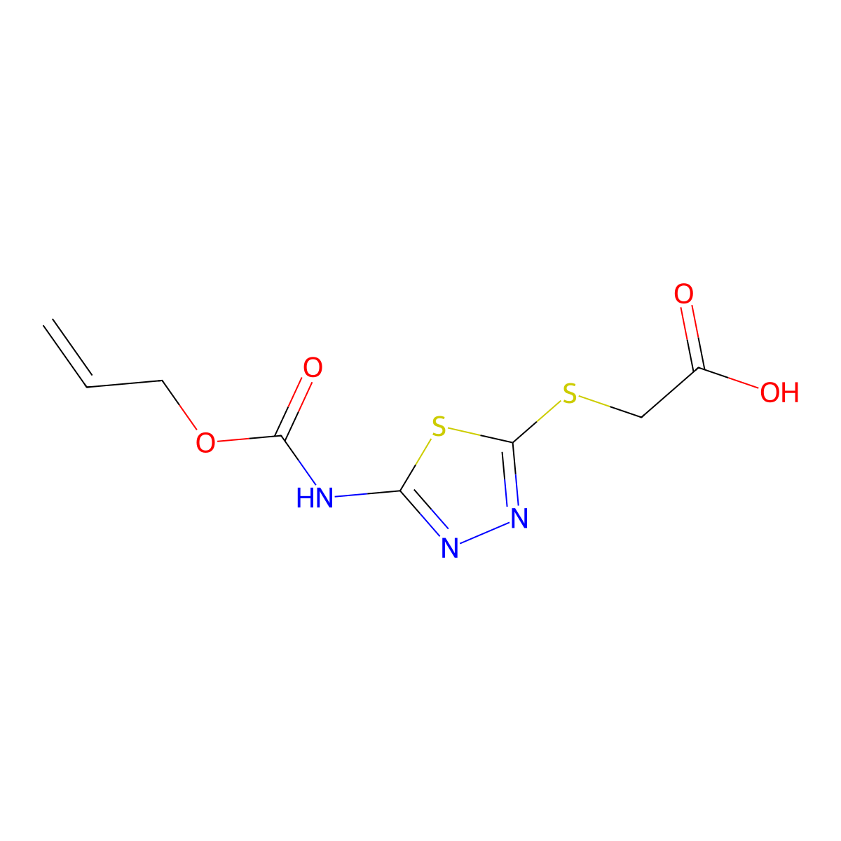 2-[(5-{[(Prop-2-en-1-yloxy)carbonyl]amino}-1,3,4-thiadiazol-2-yl)sulfanyl]acetic acid molecular structure, CAS 2680778-93-0