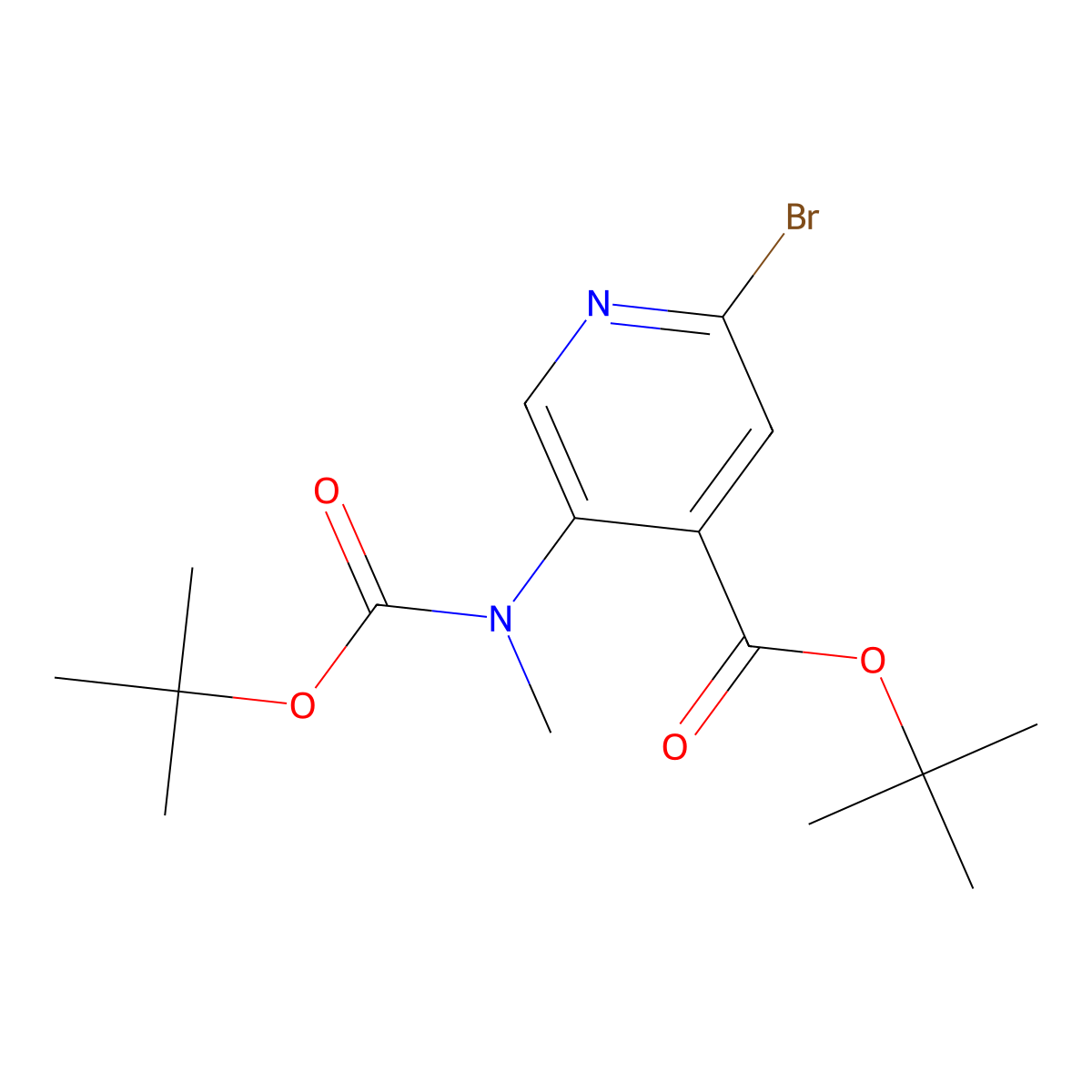 Tert-butyl 2-bromo-5-{[(tert-butoxy)carbonyl](methyl)amino}pyridine-4-carboxylate molecular structure, CAS 2680779-01-3