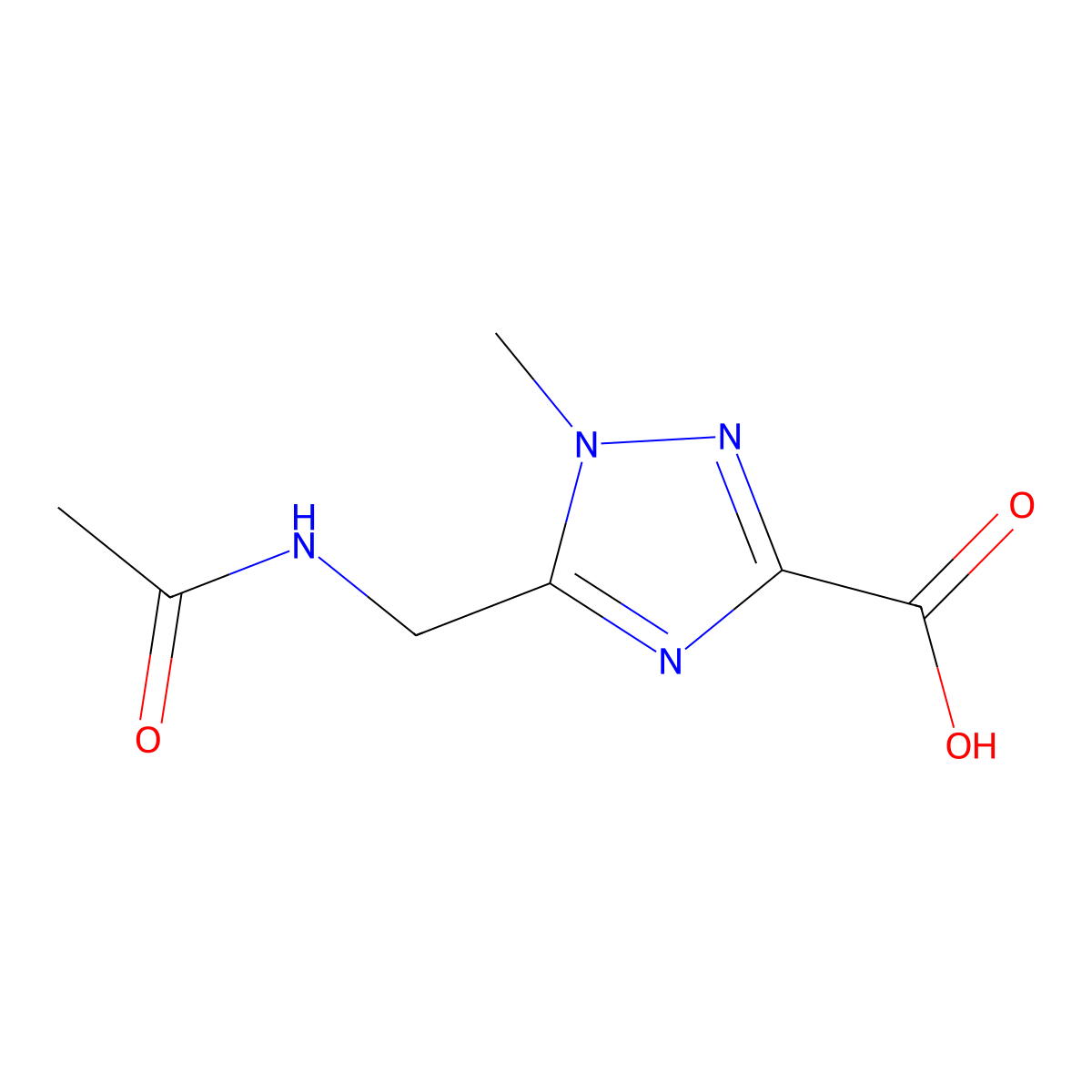 5-(acetamidomethyl)-1-methyl-1H-1,2,4-triazole-3-carboxylic acid molecular structure, CAS 2680779-04-6