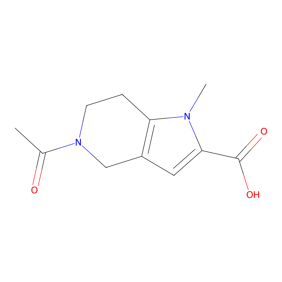 5-acetyl-1-methyl-1H,4H,5H,6H,7H-pyrrolo[3,2-c]pyridine-2-carboxylic acid molecular structure, CAS 2680779-29-5