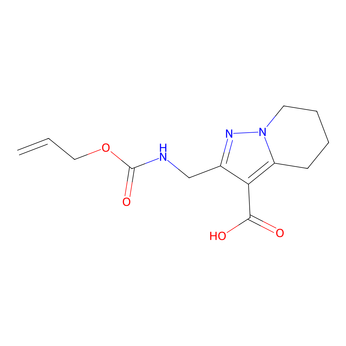 2-({[(prop-2-en-1-yloxy)carbonyl]amino}methyl)-4H,5H,6H,7H-pyrazolo[1,5-a]pyridine-3-carboxylic acid molecular structure, CAS 2680779-97-7