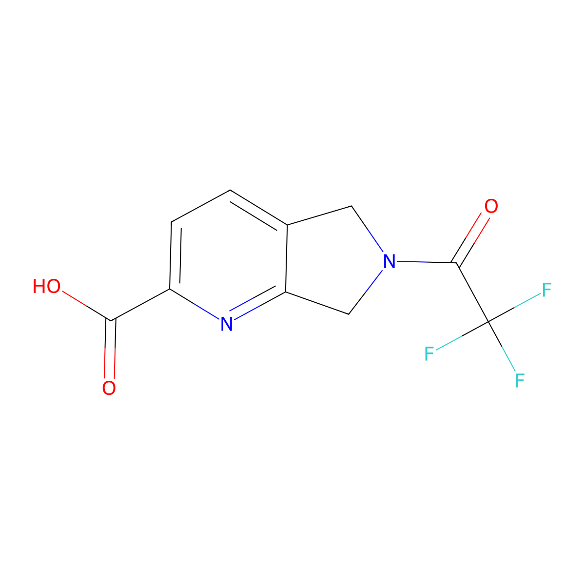 6-(2,2,2-trifluoroacetyl)-5H,6H,7H-pyrrolo[3,4-b]pyridine-2-carboxylic acid molecular structure, CAS 2680780-04-3