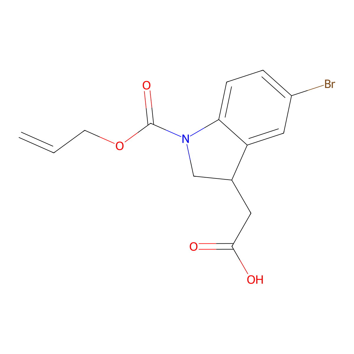 2-{5-bromo-1-[(prop-2-en-1-yloxy)carbonyl]-2,3-dihydro-1H-indol-3-yl}acetic acid molecular structure, CAS 2680780-05-4