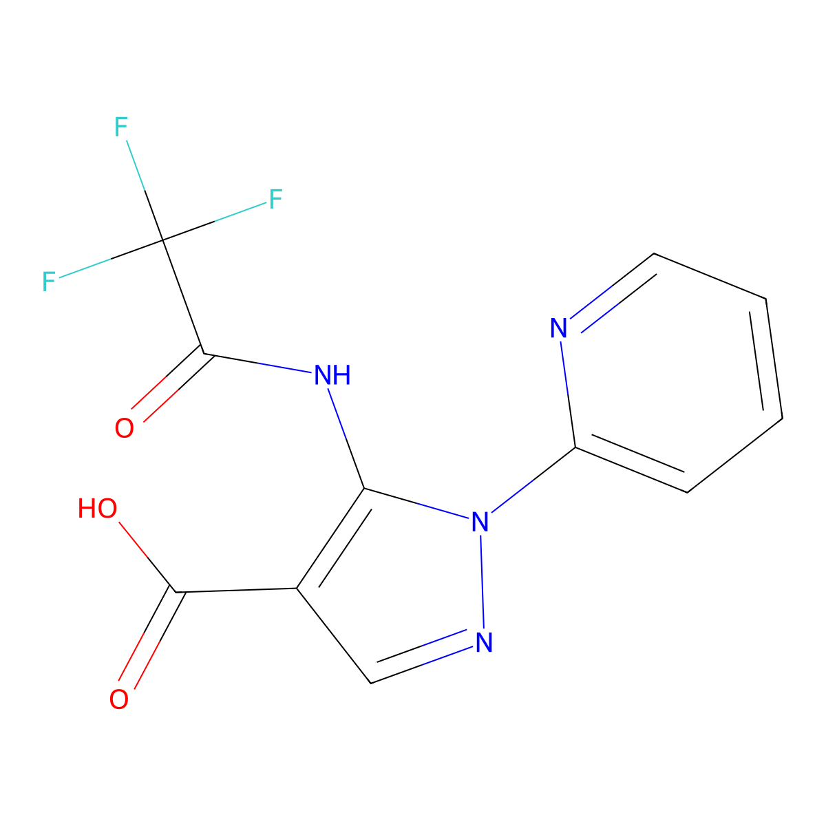 1-(pyridin-2-yl)-5-(2,2,2-trifluoroacetamido)-1H-pyrazole-4-carboxylic acid molecular structure, CAS 2680780-10-1