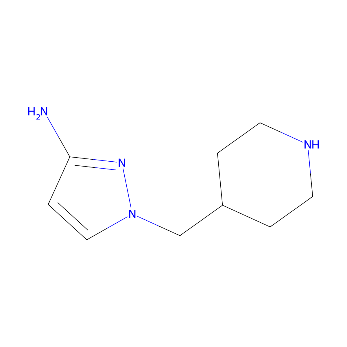 1-[(piperidin-4-yl)methyl]-1H-pyrazol-3-amine molecular structure, CAS 2680780-19-0