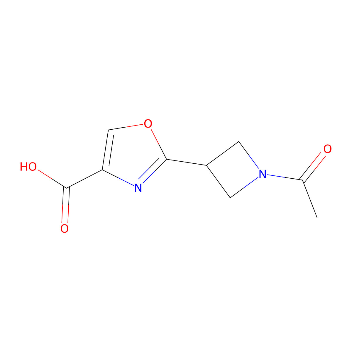 2-(1-Acetylazetidin-3-yl)-1,3-oxazole-4-carboxylic acid molecular structure, CAS 2680780-21-4