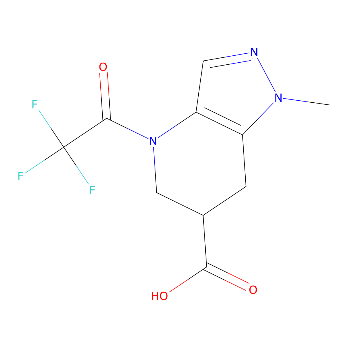 1-methyl-4-(2,2,2-trifluoroacetyl)-1H,4H,5H,6H,7H-pyrazolo[4,3-b]pyridine-6-carboxylic acid molecular structure, CAS 2680780-22-5