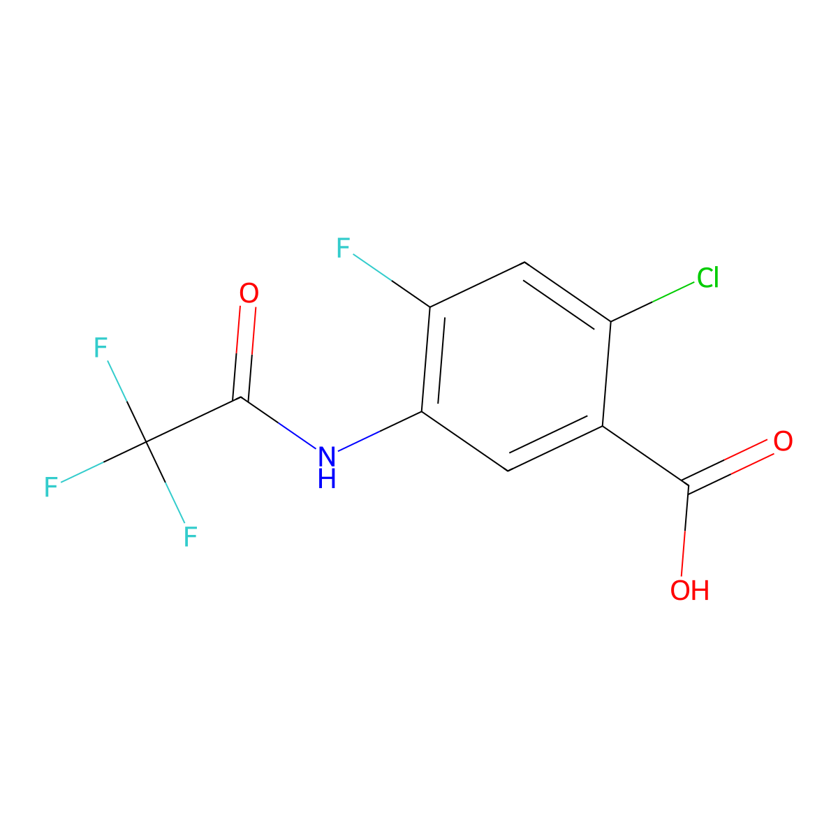 2-Chloro-4-fluoro-5-(2,2,2-trifluoroacetamido)benzoic acid molecular structure, CAS 2680780-47-4