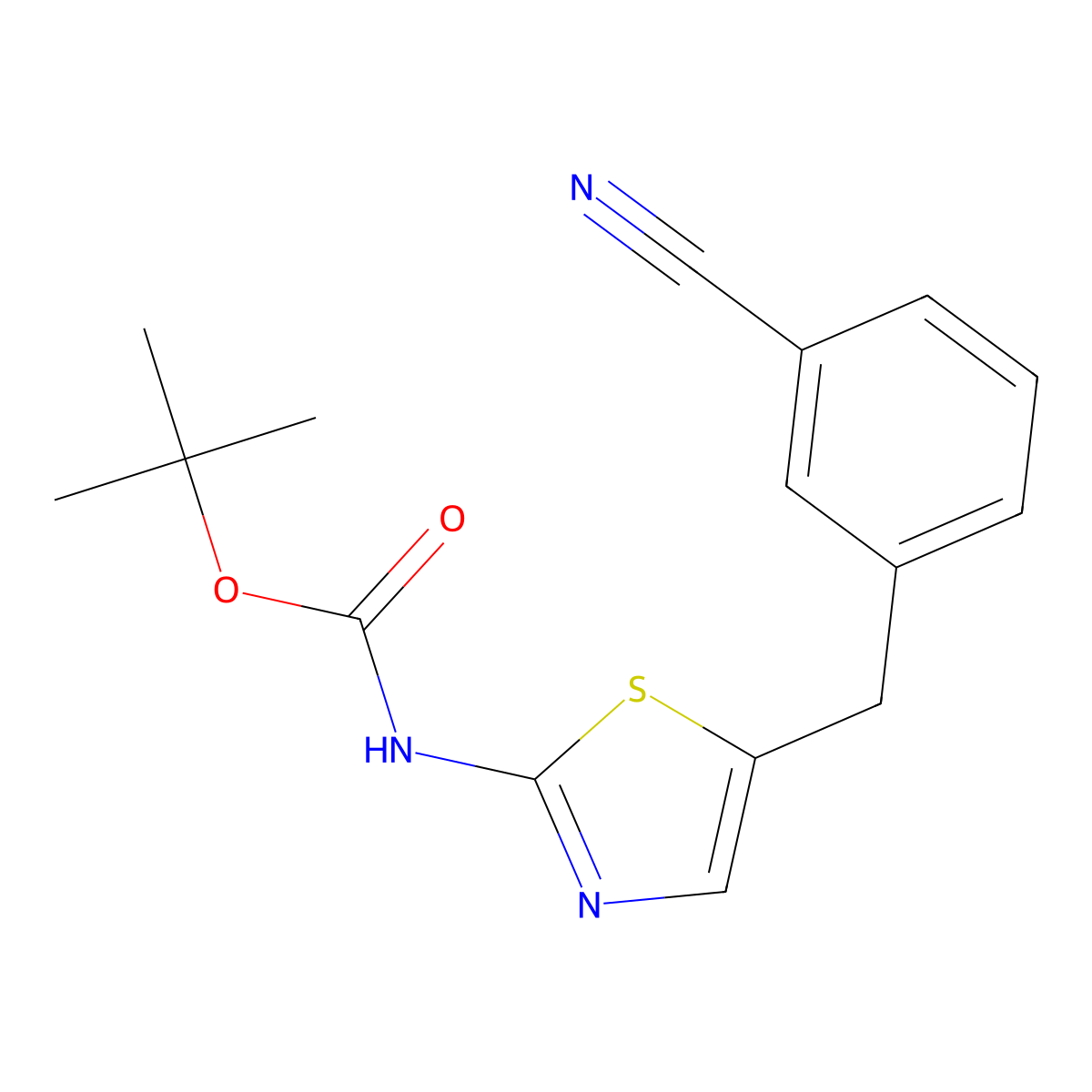 tert-butyl N-{5-[(3-cyanophenyl)methyl]-1,3-thiazol-2-yl}carbamate molecular structure, CAS 2680780-50-9