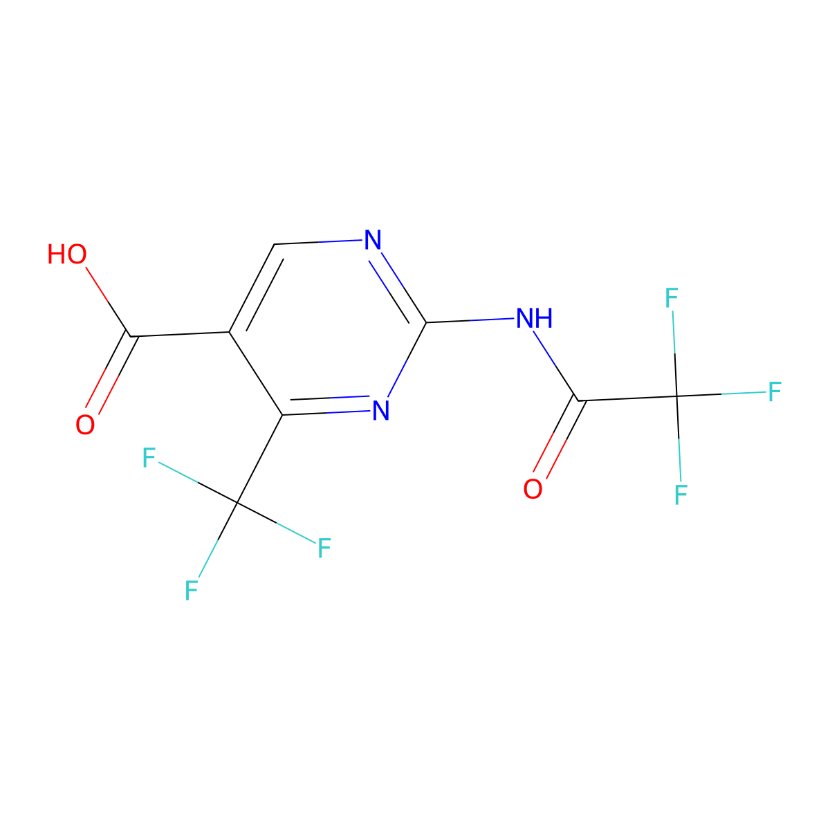 2-(2,2,2-Trifluoroacetamido)-4-(trifluoromethyl)pyrimidine-5-carboxylic acid molecular structure, CAS 2680780-59-8