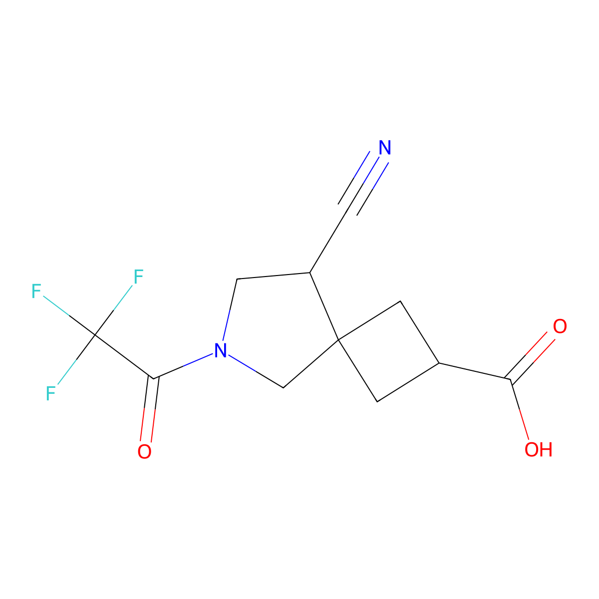8-Cyano-6-(2,2,2-trifluoroacetyl)-6-azaspiro[3.4]octane-2-carboxylic acid molecular structure, CAS 2680780-75-8