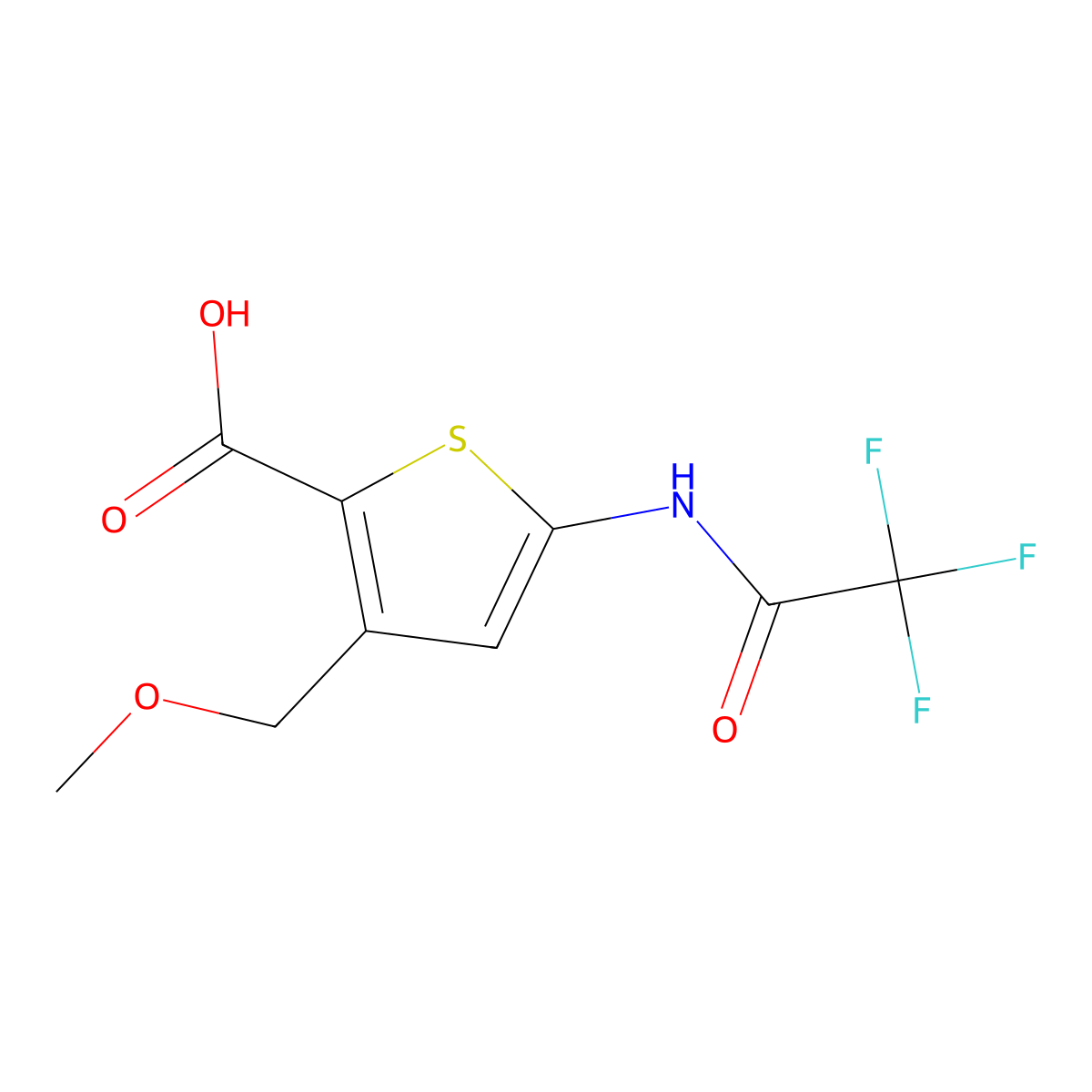3-(Methoxymethyl)-5-(2,2,2-trifluoroacetamido)thiophene-2-carboxylic acid molecular structure, CAS 2680780-77-0