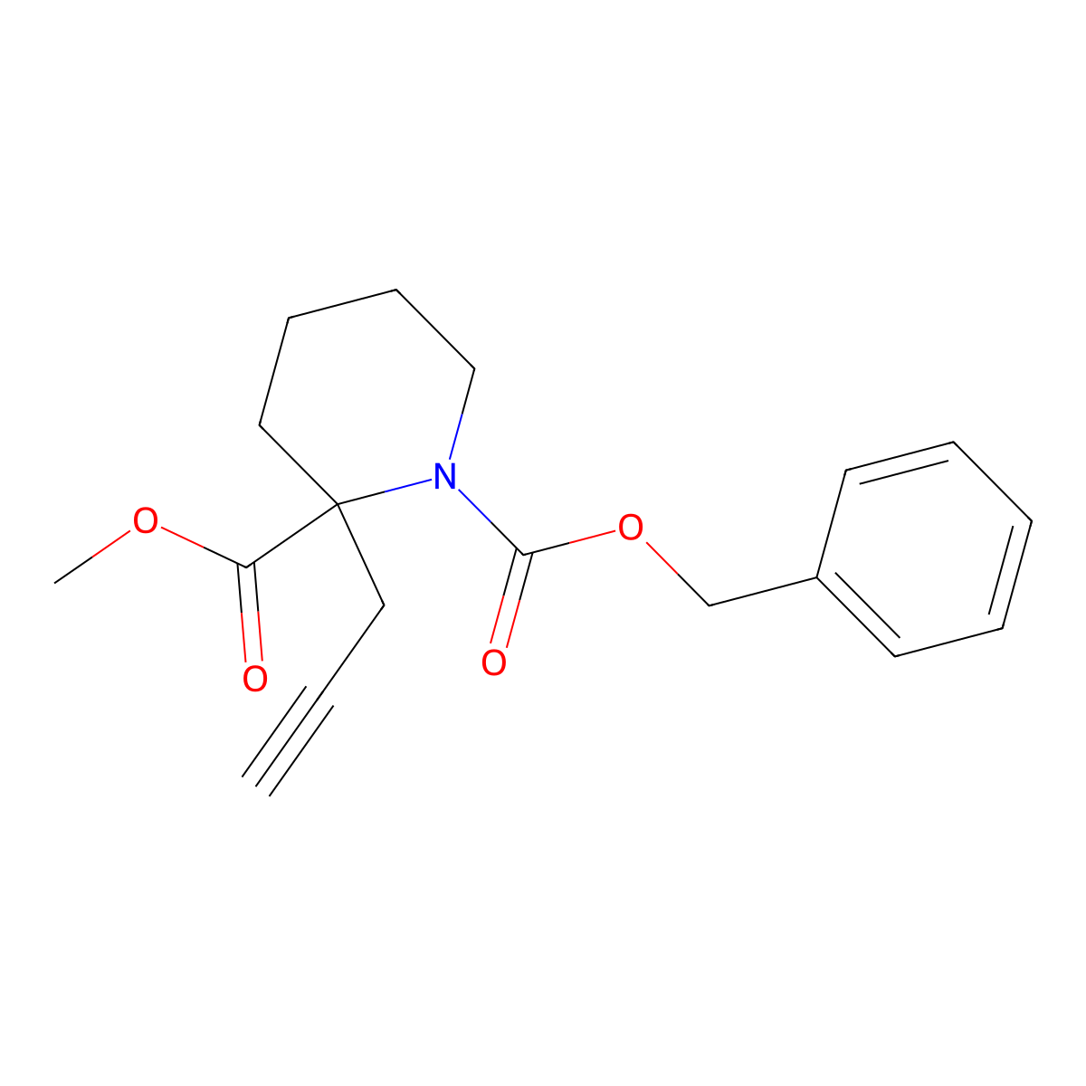1-Benzyl 2-methyl 2-(prop-2-yn-1-yl)piperidine-1,2-dicarboxylate molecular structure, CAS 2680781-25-1