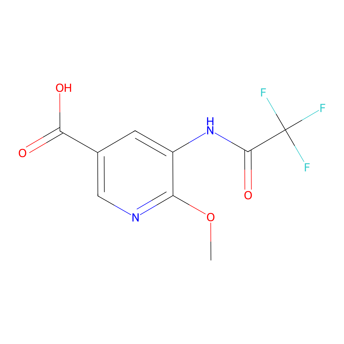 6-Methoxy-5-(2,2,2-trifluoroacetamido)pyridine-3-carboxylic acid molecular structure, CAS 2680781-28-4