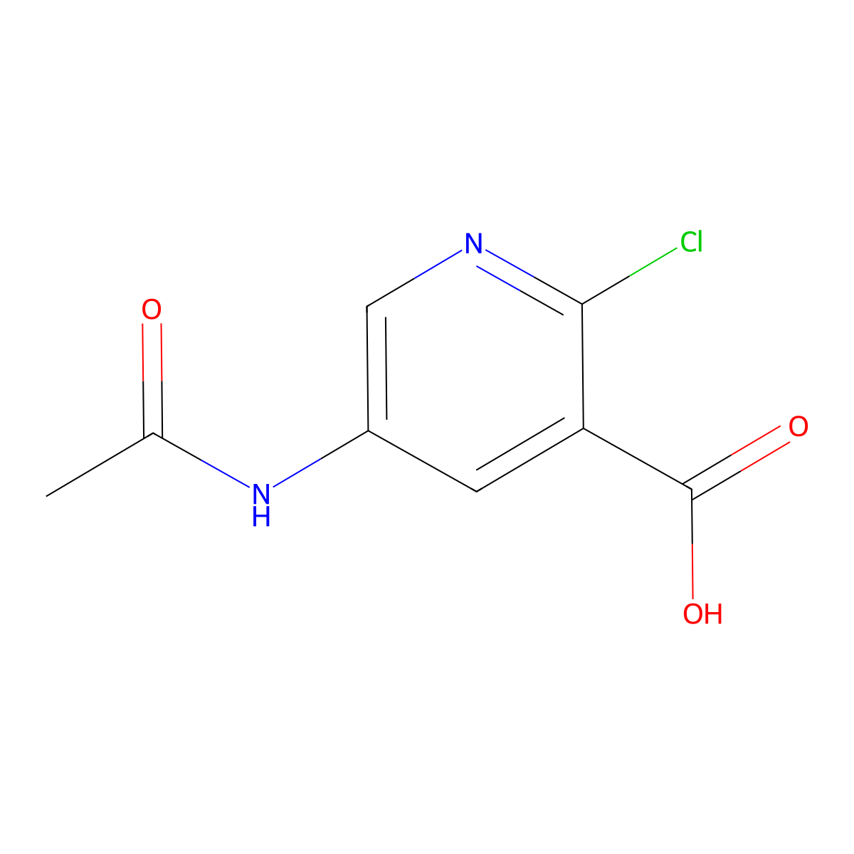2-Chloro-5-acetamidopyridine-3-carboxylic acid molecular structure, CAS 2680781-32-0