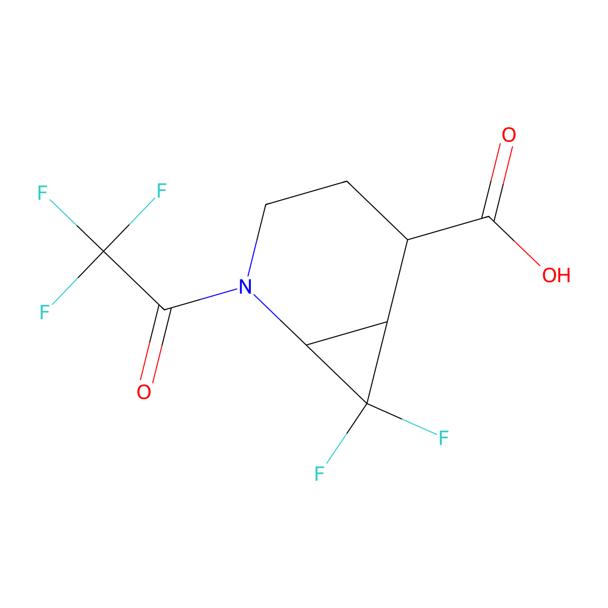 7,7-Difluoro-2-(2,2,2-trifluoroacetyl)-2-azabicyclo[4.1.0]heptane-5-carboxylic acid molecular structure, CAS 2680781-38-6