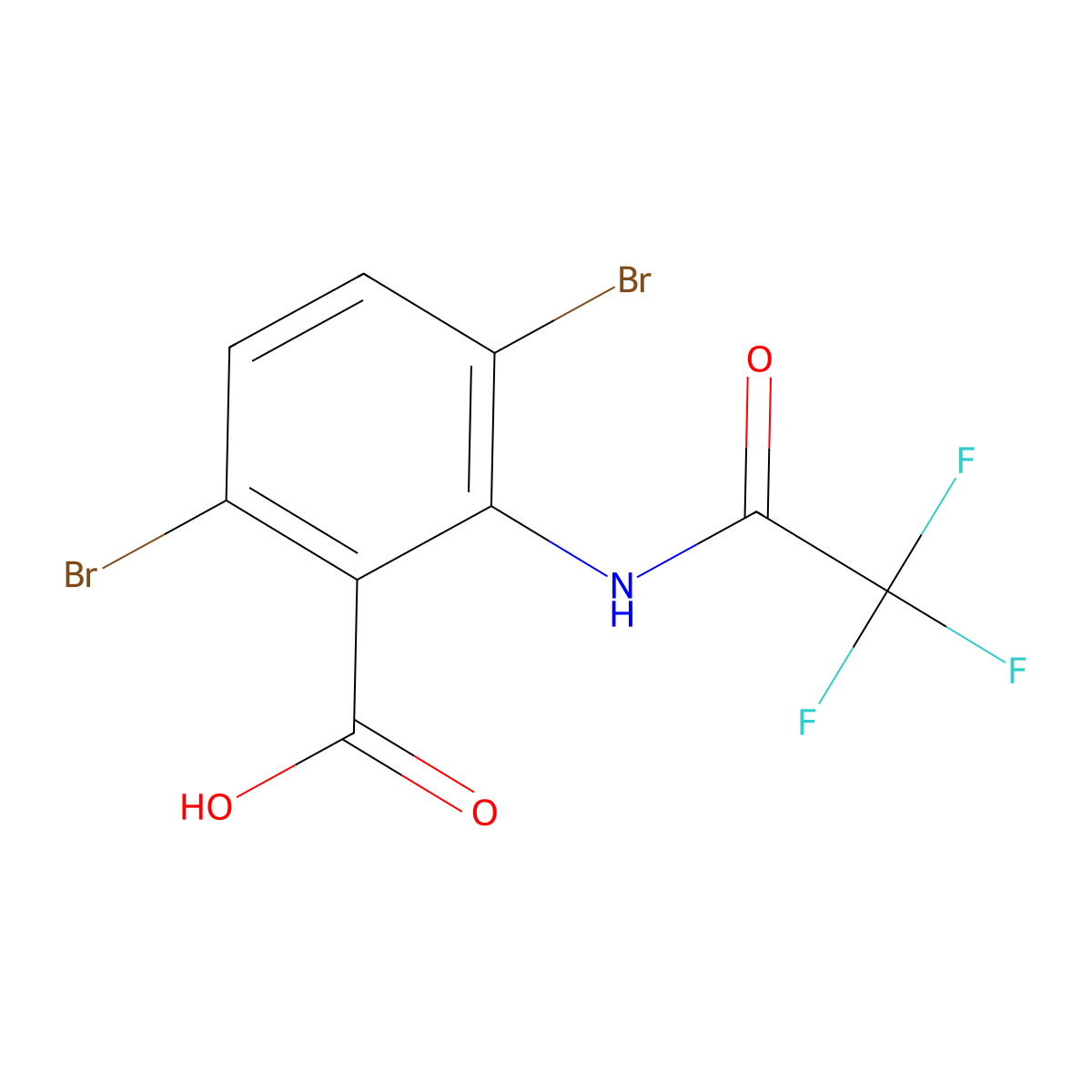 3,6-Dibromo-2-(2,2,2-trifluoroacetamido)benzoic acid molecular structure, CAS 2680781-39-7