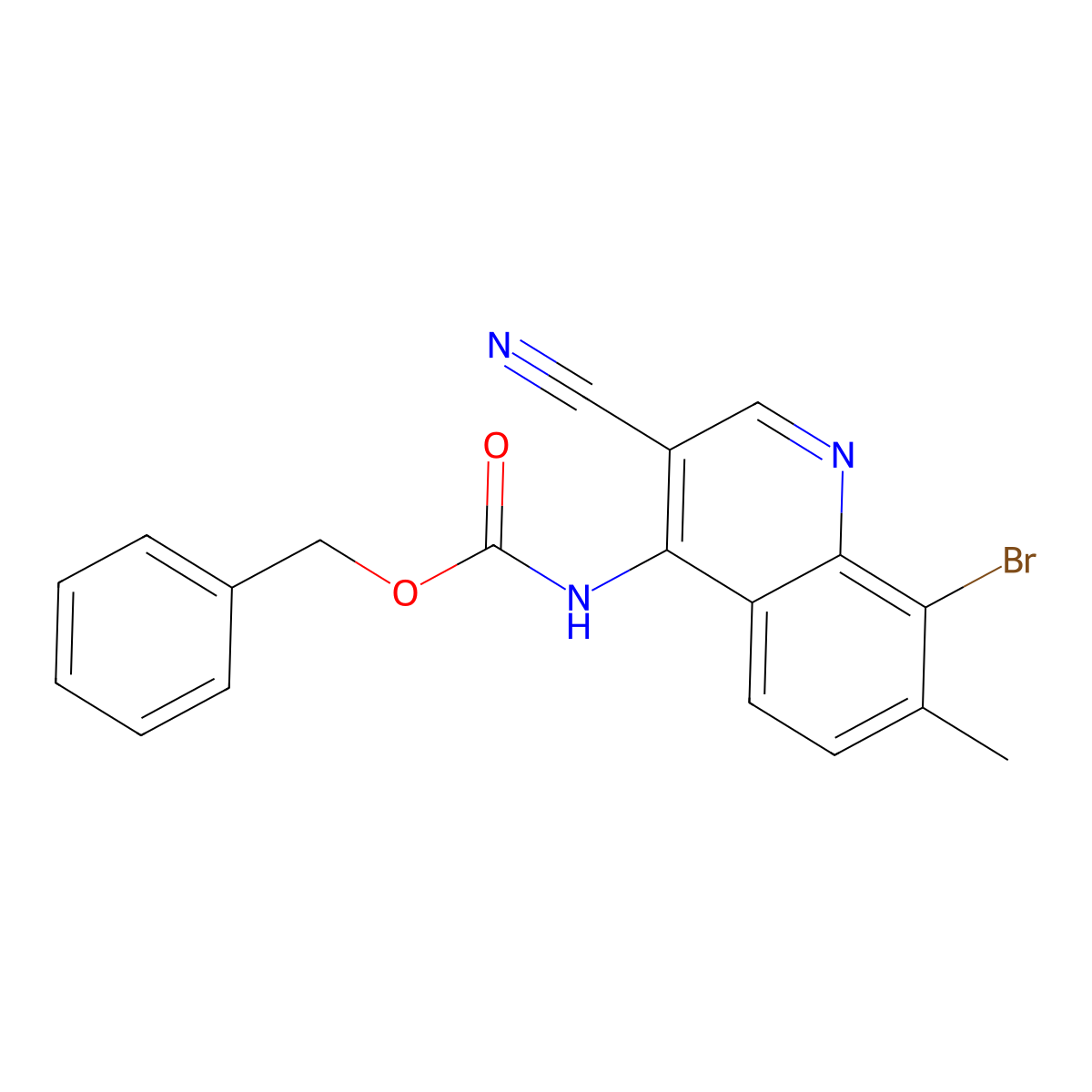 benzyl N-(8-bromo-3-cyano-7-methylquinolin-4-yl)carbamate molecular structure, CAS 2680781-58-0
