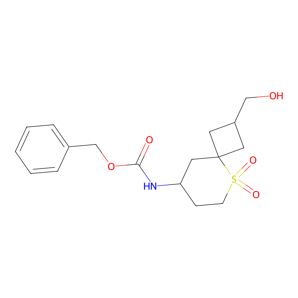 benzyl N-[2-(hydroxymethyl)-5,5-dioxo-5lambda6-thiaspiro[3.5]nonan-8-yl]carbamate molecular structure, CAS 2680781-72-8