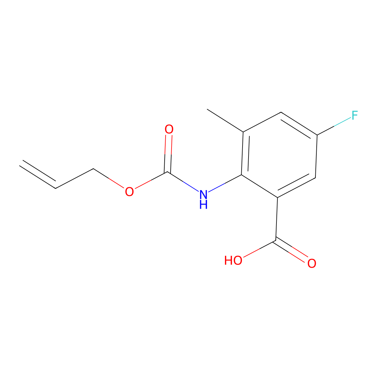 5-Fluoro-3-methyl-2-{[(prop-2-en-1-yloxy)carbonyl]amino}benzoic acid molecular structure, CAS 2680781-76-2
