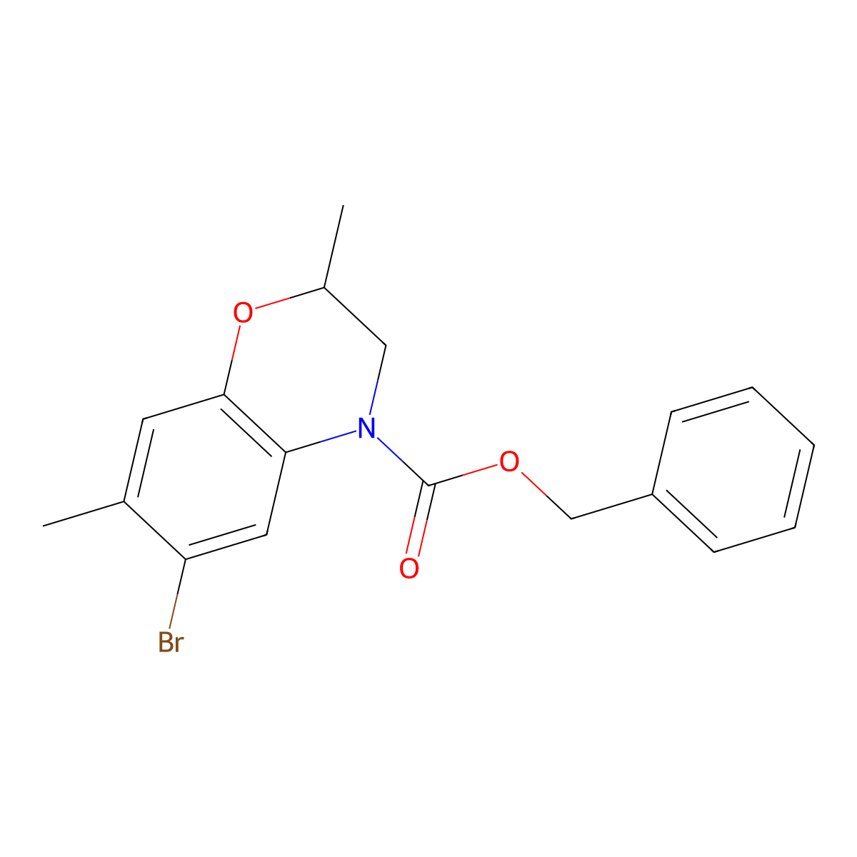benzyl 6-bromo-2,7-dimethyl-3,4-dihydro-2H-1,4-benzoxazine-4-carboxylate molecular structure, CAS 2680781-89-7