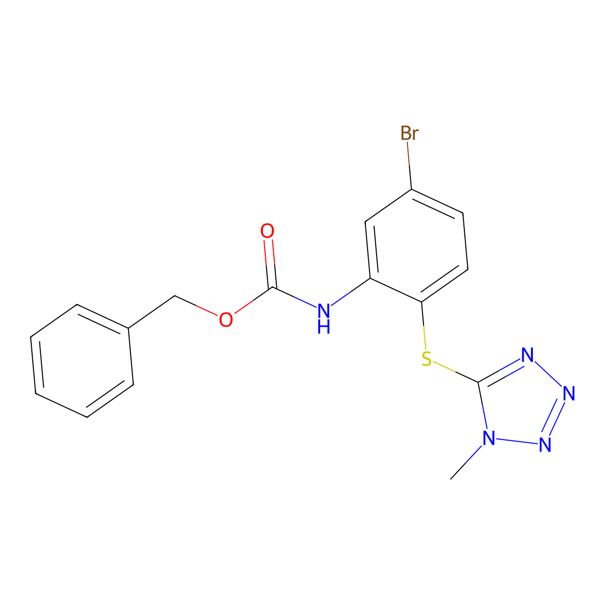 benzyl N-{5-bromo-2-[(1-methyl-1H-1,2,3,4-tetrazol-5-yl)sulfanyl]phenyl}carbamate molecular structure, CAS 2680782-05-0