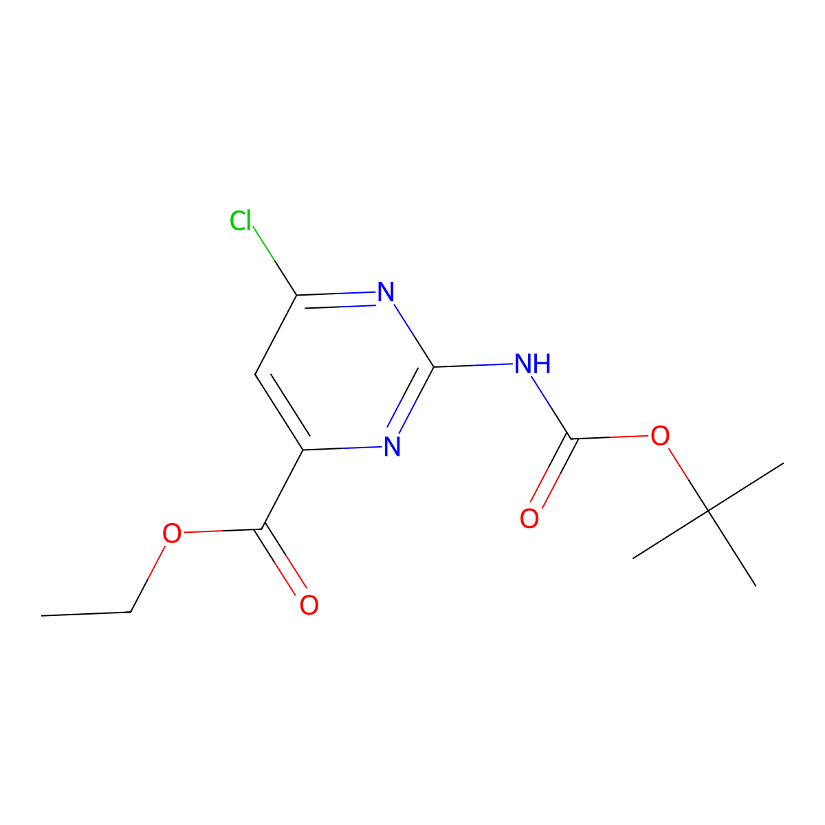 Ethyl 2-{[(tert-butoxy)carbonyl]amino}-6-chloropyrimidine-4-carboxylate molecular structure, CAS 2680782-07-2